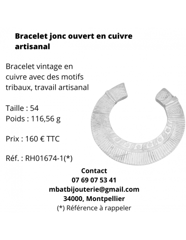 Bracelet jonc ouvert cuivre artisanal En savoir plus