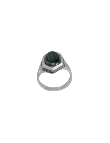 Bague argent héxagonale avec un centre en pierre noire en ligne des produits 