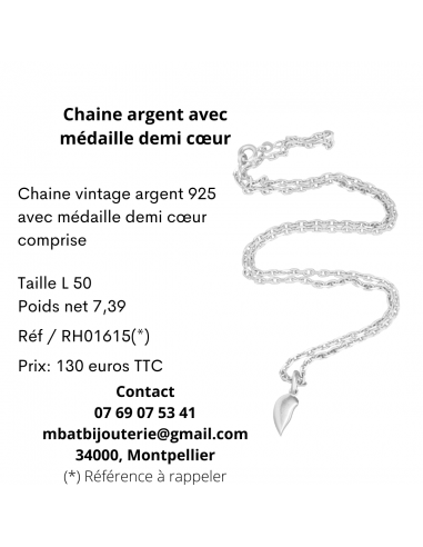 Chaîne argent avec médaille demi coeur Le MVP de beaucoup