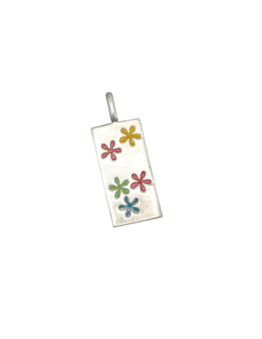 Pendentif argent décoré de fleurs de couleurs une grave pollution 