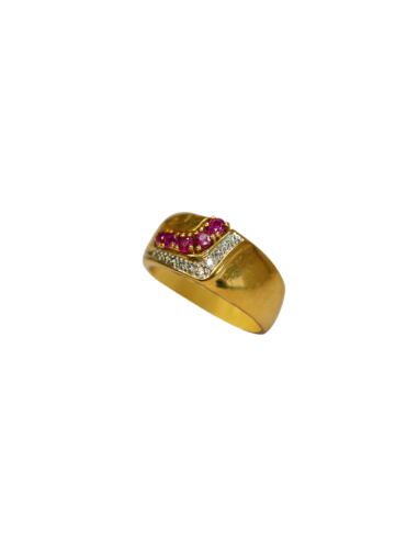 Bague or jaune 750 avec pierres rouges 50-70% off 