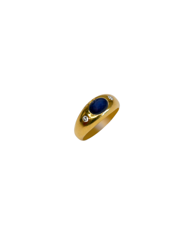 Bague or jaune pierre bleue et 2 diamants En savoir plus