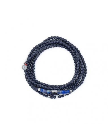 Collier et Bracelet 6 tours NADÈGE Navy Blue en linge