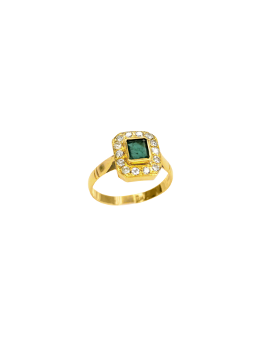 Bague or jaune 18K émeraude et 14 diamants acheter en ligne