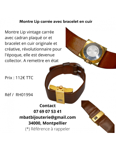 Montre LIP automatique carrée avec bracelet en cuir 2024