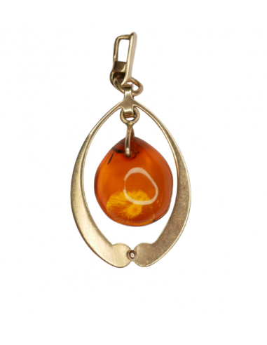 Pendentif or jaune 18K avec une ravissante Ambre orange Paris Déstockage Promo