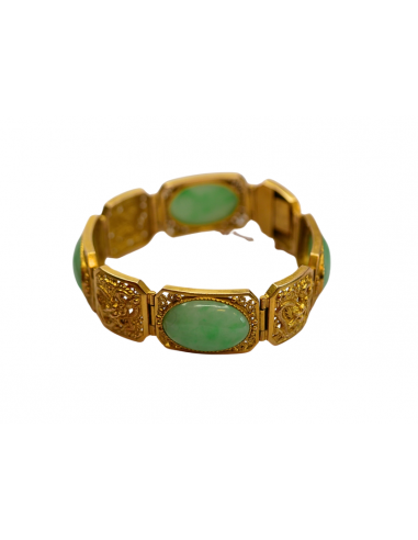 Bracelet or jaune 750 orné de pierre de jade et de motifs originaux 50% de réduction en Octobre 2024