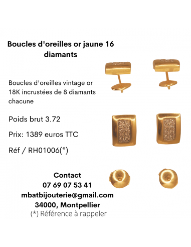 Boucles d'oreille or jaune 750 16 diamants le des métaux précieux