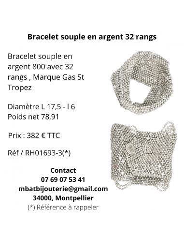 Bracelet souple en argent 32 rangs destockage