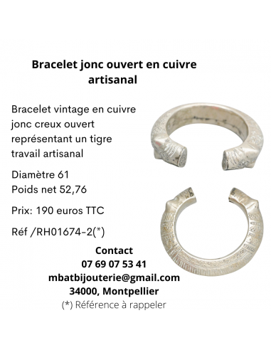 Bracelet jonc ouvert en cuivre artisanal En savoir plus