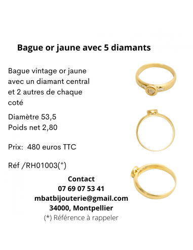 Bague or jaune 750 avec 5 diamants français