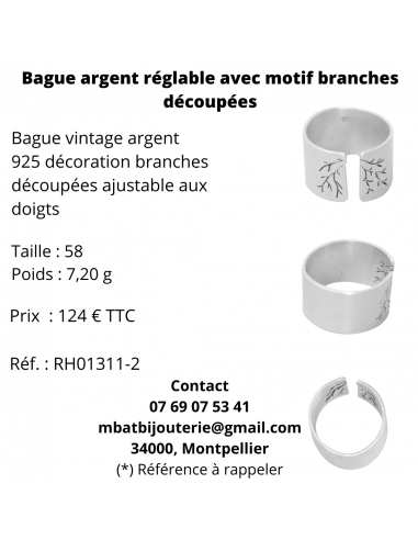 Bague argent réglable avec motif branches découpées l'évolution des habitudes 