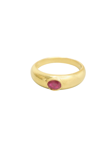 Bague jonc or jaune 750 avec une pierre rouge cabochon Comparez plus de prix