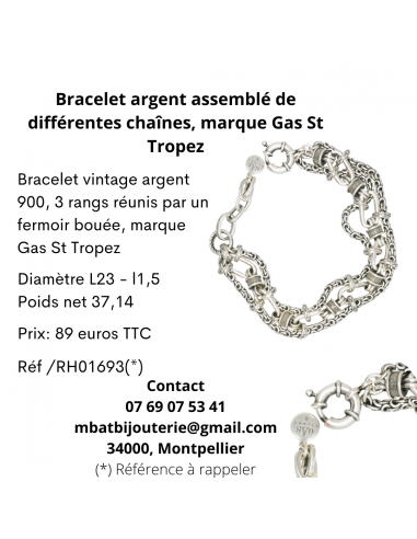 Bracelet argent assemblé de différentes chaînes, marque Gas St Tropez livraison et retour toujours gratuits