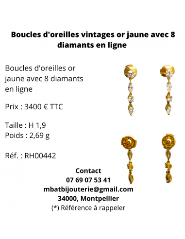 Boucles d'oreille vintages or jaune 750 avec 8 diamants en ligne store