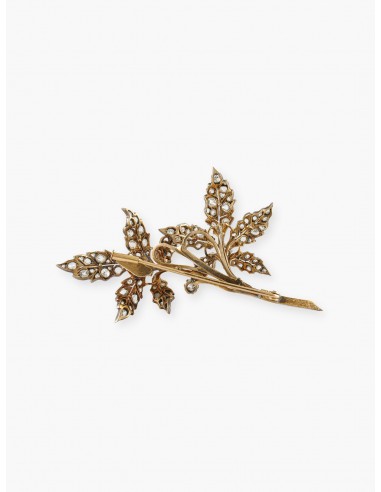 BROCHE VINTAGE "FEUILLAGE" OR, VERMEIL & DIAMANTS votre