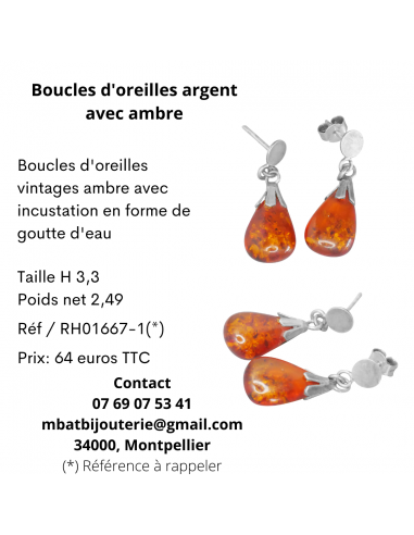 Boucles d'oreille argent 925 avec ambre Livraison rapide