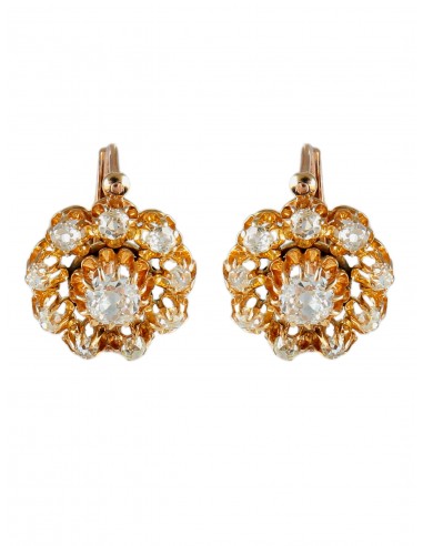 BOUCLES D'OREILLES ANCIENNES OR & DIAMANTS en linge