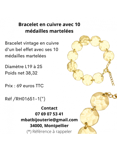 Bracelet en cuivre avec 10 médailles martelées pas cher chine