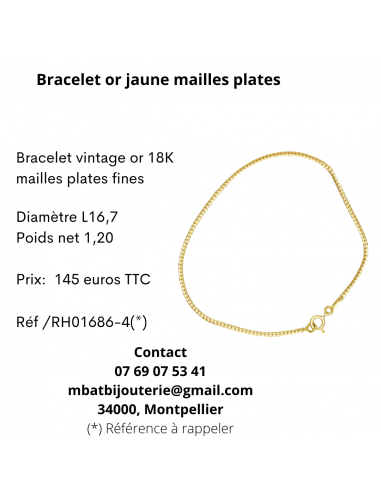 Bracelet or jaune mailles plates Voir les baskets